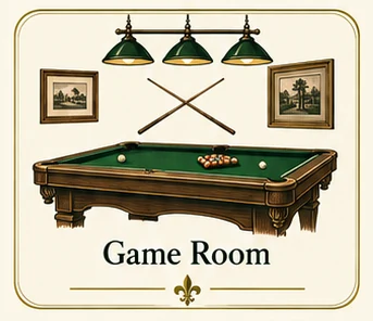 Explore Game Room at Poche Plantation — illustrated amenity guide