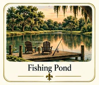 Explore Fishing Pond at Poche Plantation — illustrated amenity guide