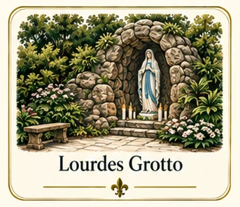 Explore Lourdes Grotto at Poche Plantation — illustrated amenity guide