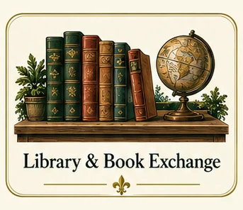 Explore Library & Book Exchange at Poche Plantation — illustrated amenity guide
