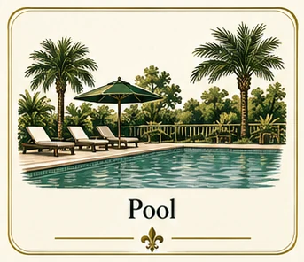 Explore Pool at Poche Plantation — illustrated amenity guide